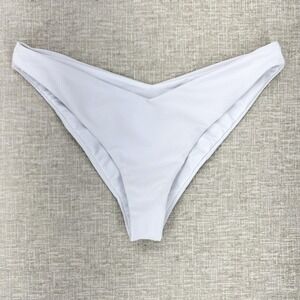 Beach Riot Bikini Bottom Womens Large White Ribbed V Front High Leg Swimwear